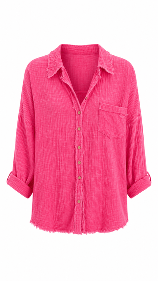 Laid-Back Luxe Gauze Blouse - Fuchsia