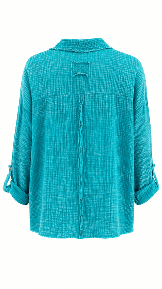 Laid-Back Luxe Gauze Blouse - Lt.Teal