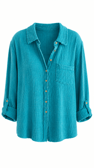 Laid-Back Luxe Gauze Blouse - Lt.Teal