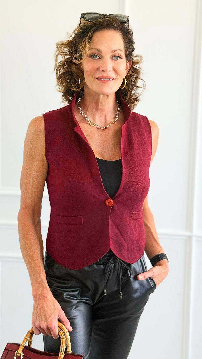 Lapel Luxe Sweater Vest-Wine-100 Sleeveless Tops-Z STUDIO-Coastal Bloom Boutique, find the trendiest versions of the popular styles and looks Located in Indialantic, FL