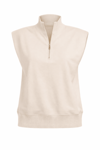Latte Zip Neck Knit Top - Almond