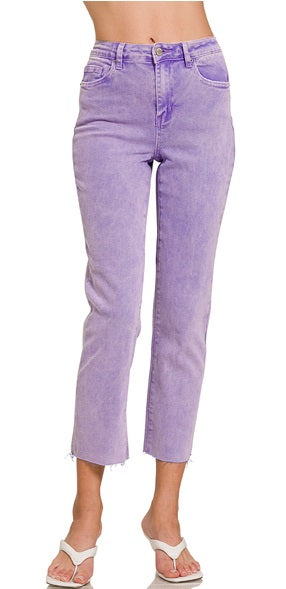 Washed Edge Cropped Jeans - Lavender-190 Denim-Zenana-Coastal Bloom Boutique, find the trendiest versions of the popular styles and looks Located in Indialantic, FL