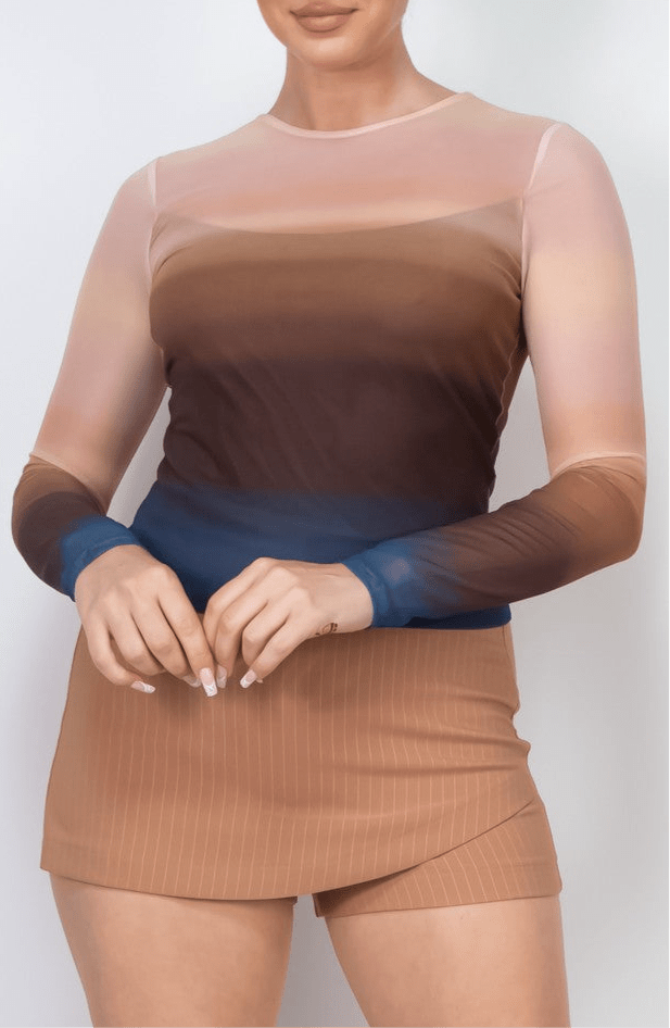 Layered Hues Sheer Top-130 Long Sleeve Tops-IRIS-Coastal Bloom Boutique, find the trendiest versions of the popular styles and looks Located in Indialantic, FL