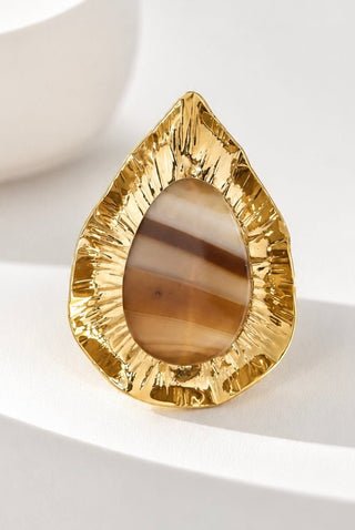 Leaf Tortoise Stone Teardrop Ring