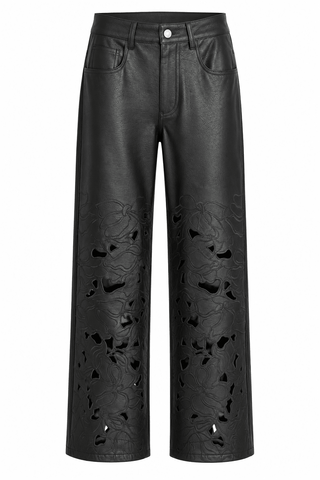 Leather Floral Laser Cut Pants