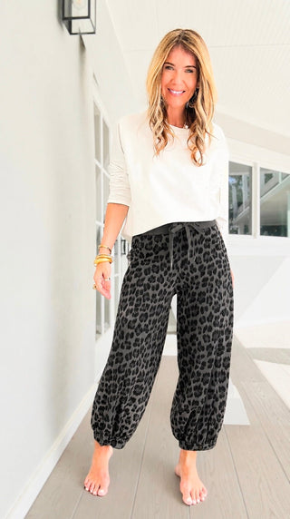 Leopard Cancelled Plans Italian Jogger Pant- Dark Gray