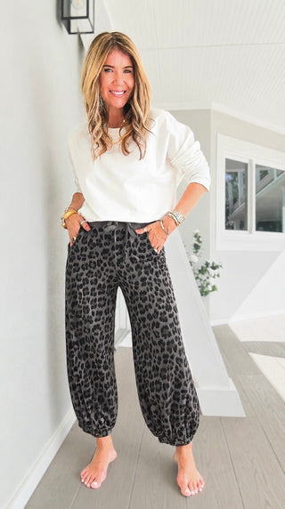 Leopard Cancelled Plans Italian Jogger Pant- Dark Gray