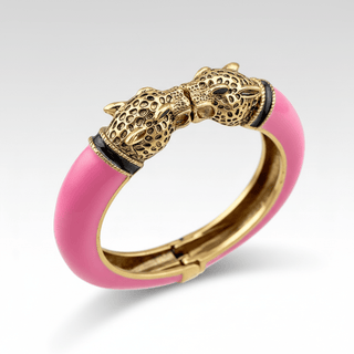 Leopard Head Enamel Cuff Bracelet - Pink