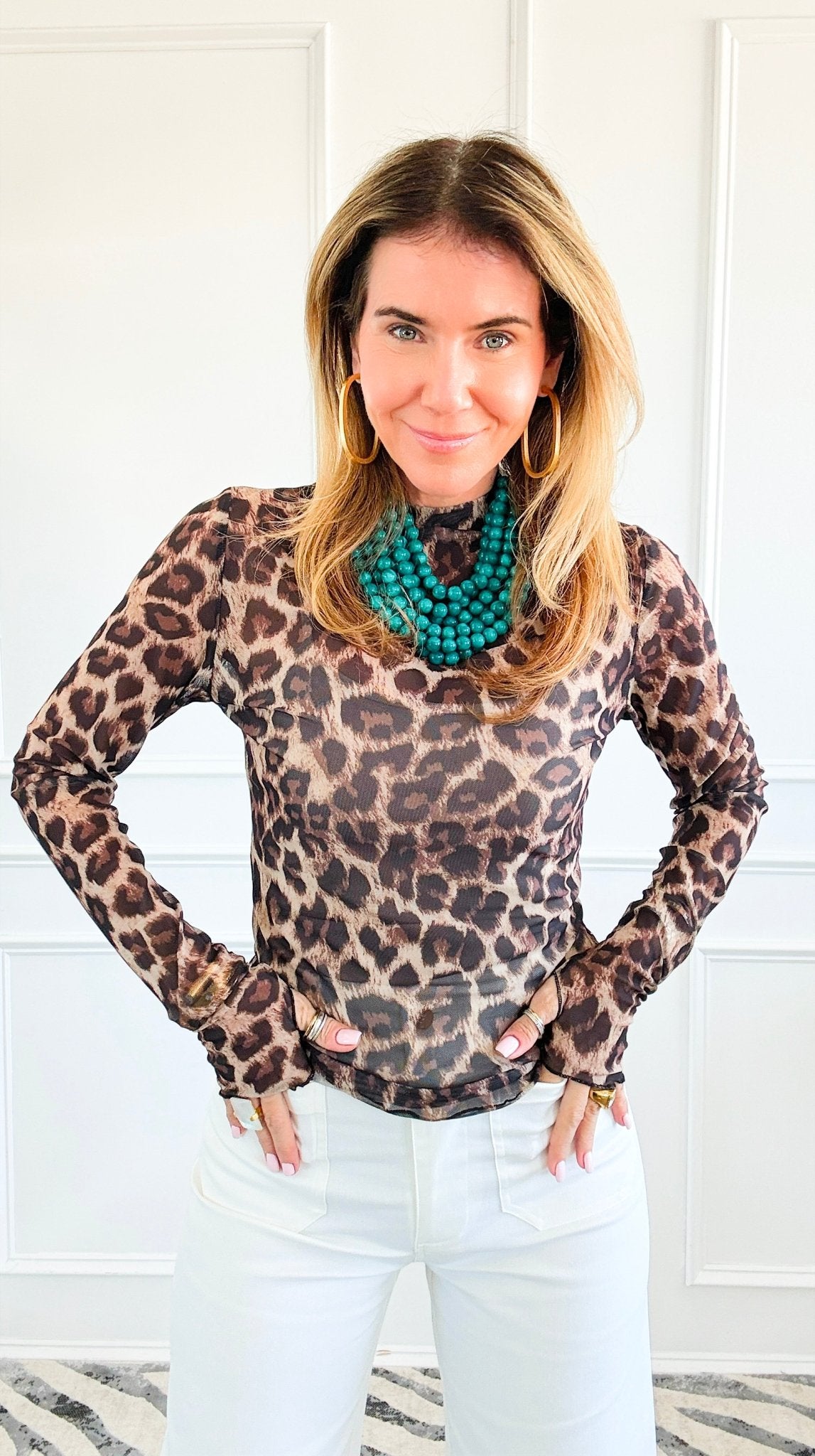 Leopard Mesh Mock Top