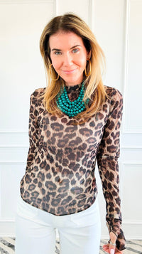 Leopard Mesh Mock Top
