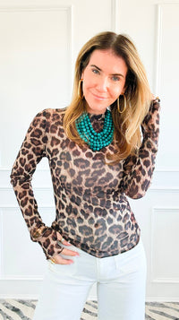 Leopard Mesh Mock Top
