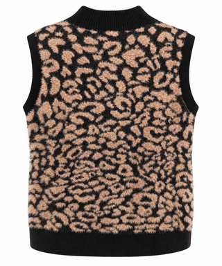 Leopard Print Button Front Sweater Vest
