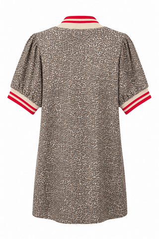 Leopard Print Zip Neck Dress - Red