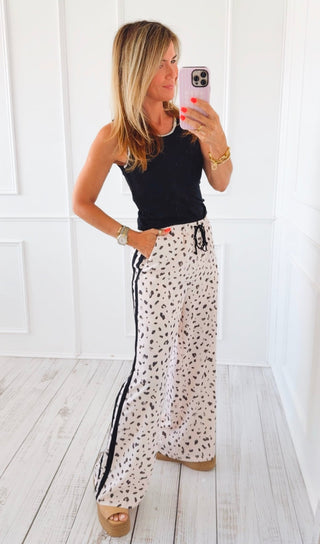 Leopard Side Stripe Wide Leg Pants