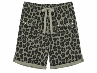 Leopard Studded Pocket Italian Jogger Shorts- Olive