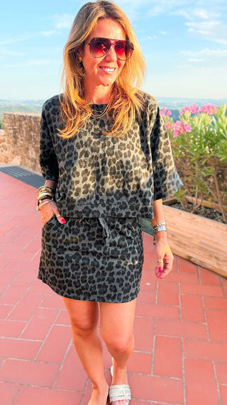 Leopard Weekend French Terry Italian Skort- Gray