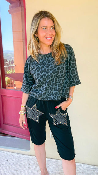 Leopard Weekend French Terry Italian Top - Gray