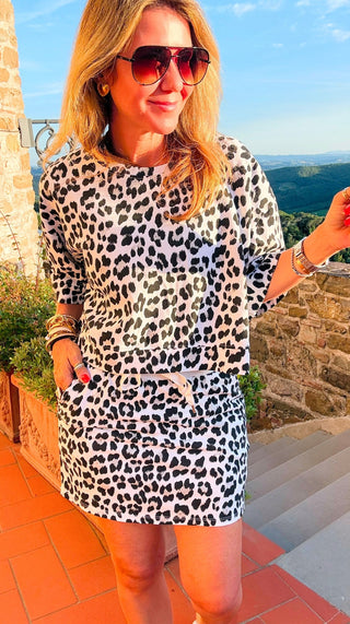 Leopard Weekend French Terry Italian Top - White