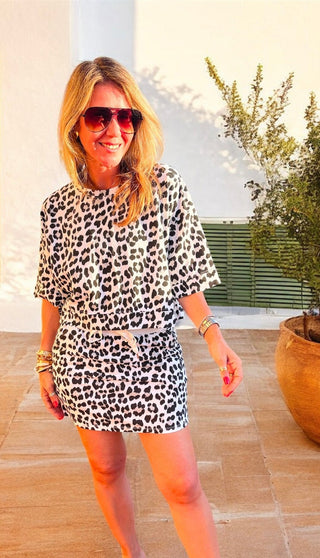 Leopard Weekend French Terry Italian Top - White