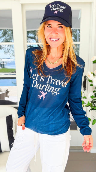 Let's Travel Darling Lurex Trim Italian Top- Navy