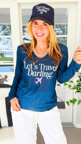 Let's Travel Darling Lurex Trim Italian Top- Navy