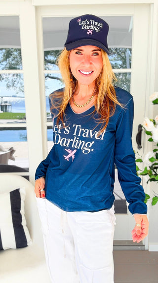 Let's Travel Darling Lurex Trim Italian Top- Navy