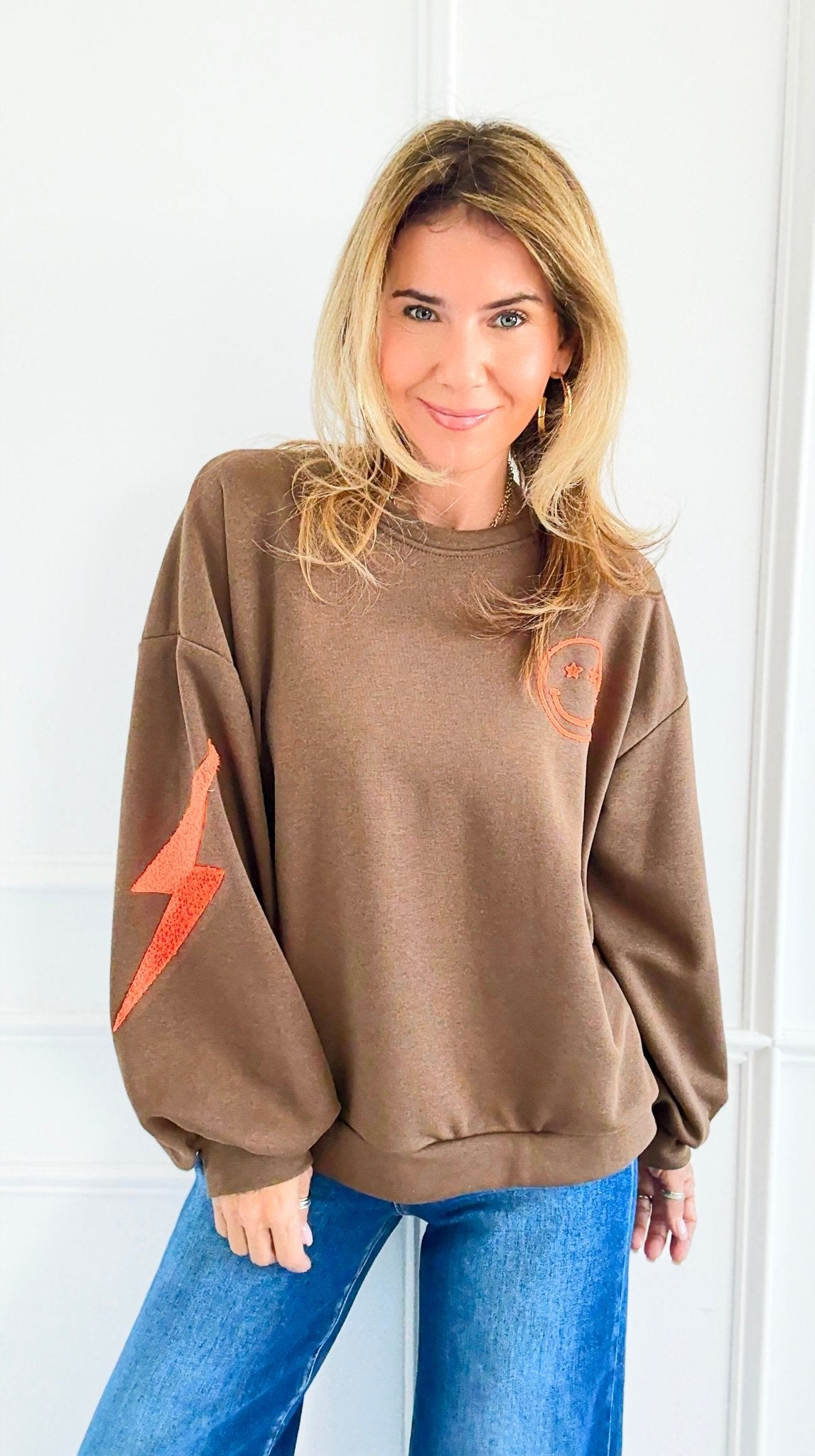 Lightning Smile Italian Sweatshirt-110 Long Sleeve Tops-LAVVIA-Coastal Bloom Boutique, find the trendiest versions of the popular styles and looks Located in Indialantic, FL