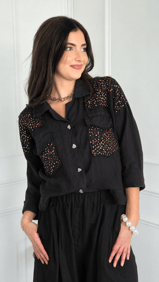 Lights Sequin Detail Pocket Italian Jacket- Black