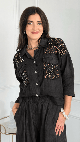 Lights Sequin Detail Pocket Italian Jacket- Black