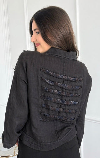 Lights Sequin Detail Pocket Italian Jacket- Black