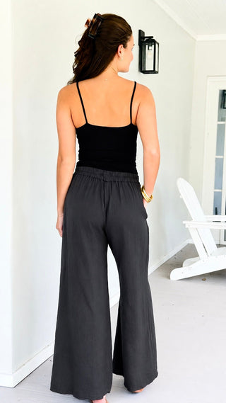 Linen Italian Flare- Leg Pant- Black