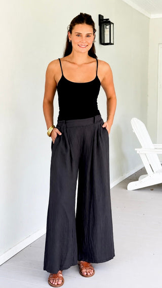 Linen Italian Flare- Leg Pant- Black