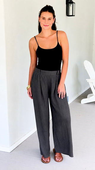 Linen Italian Flare- Leg Pant- Black