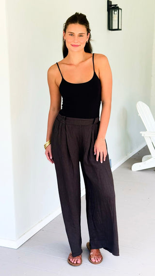 Linen Italian Flare- Leg Pant- Brown