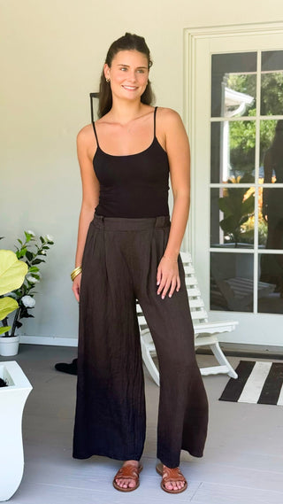 Linen Italian Flare- Leg Pant- Brown