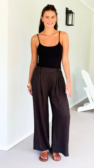 Linen Italian Flare- Leg Pant- Brown