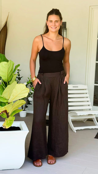Linen Italian Flare- Leg Pant- Brown