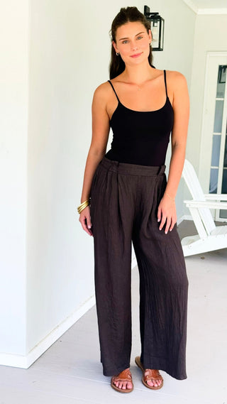 Linen Italian Flare- Leg Pant- Brown