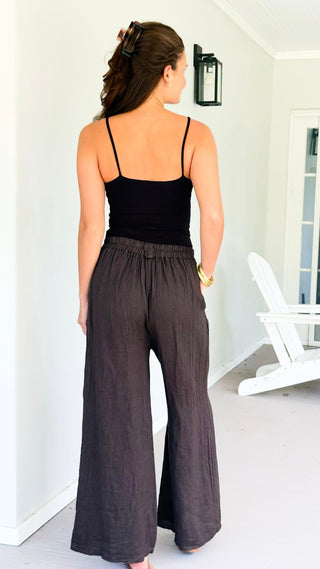 Linen Italian Flare- Leg Pant- Brown