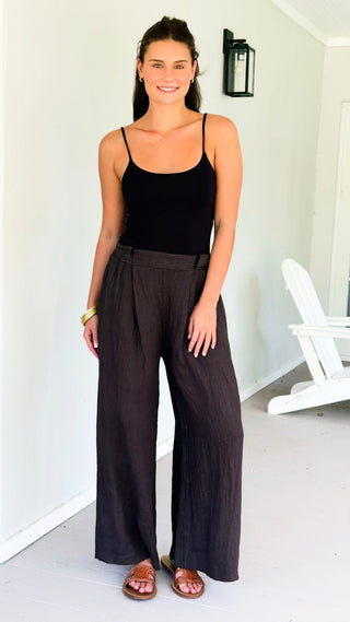 Linen Italian Flare- Leg Pant- Brown