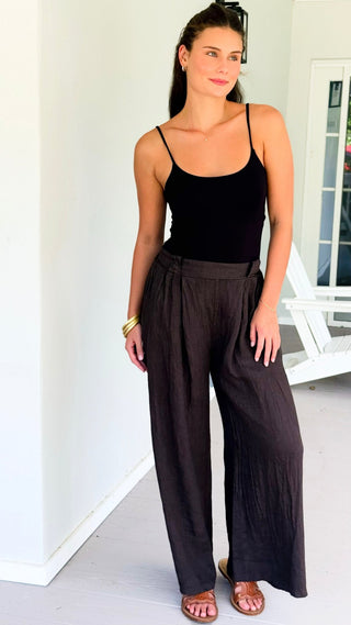 Linen Italian Flare- Leg Pant- Brown