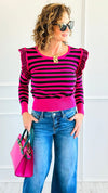 Lines & Ruffle Long Sleeve Top- Fuchsia/Black-110 Long Sleeve Tops-Z STUDIO-Coastal Bloom Boutique, find the trendiest versions of the popular styles and looks Located in Indialantic, FL