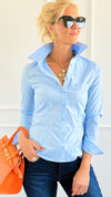 Long Sleeve Poplin Button Down Blouse -Blue-130 Long sleeve top-Active Basic-Coastal Bloom Boutique, find the trendiest versions of the popular styles and looks Located in Indialantic, FL