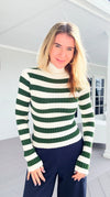 Long Sleeve Ribbed Stripe Sweater - Ivory/Green-140 Sweaters-Active Basic-Coastal Bloom Boutique, find the trendiest versions of the popular styles and looks Located in Indialantic, FL