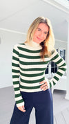 Long Sleeve Ribbed Stripe Sweater - Ivory/Green-140 Sweaters-Active Basic-Coastal Bloom Boutique, find the trendiest versions of the popular styles and looks Located in Indialantic, FL