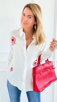 Lucky Star Button-Up Top-110 Long Sleeve Tops-Taelynn-Coastal Bloom Boutique, find the trendiest versions of the popular styles and looks Located in Indialantic, FL