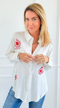 Lucky Star Button-Up Top-110 Long Sleeve Tops-Taelynn-Coastal Bloom Boutique, find the trendiest versions of the popular styles and looks Located in Indialantic, FL