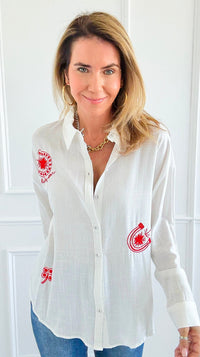 Lucky Star Button-Up Top-110 Long Sleeve Tops-Taelynn-Coastal Bloom Boutique, find the trendiest versions of the popular styles and looks Located in Indialantic, FL