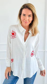 Lucky Star Button-Up Top-110 Long Sleeve Tops-Taelynn-Coastal Bloom Boutique, find the trendiest versions of the popular styles and looks Located in Indialantic, FL