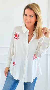Lucky Star Button-Up Top-110 Long Sleeve Tops-Taelynn-Coastal Bloom Boutique, find the trendiest versions of the popular styles and looks Located in Indialantic, FL